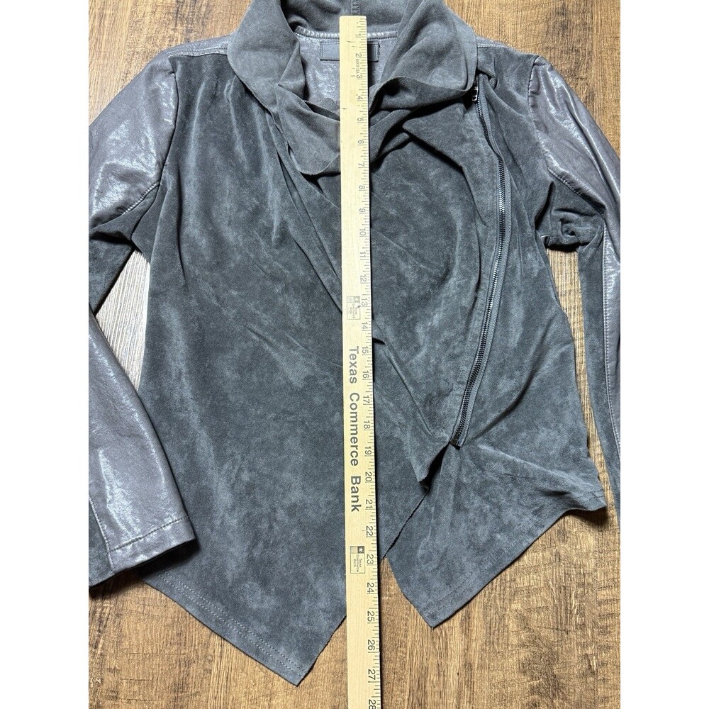BLANKNYC Gray Leather Suede Side Zip Front Drape Jacket Womens Med Biker Grunge - Picture 5 of 11